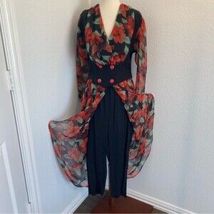 Vintage Sen Shi Chiffon Split Flare Skirt Pants & Jacket Asymmetrical Rare SZ M